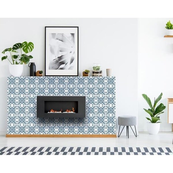 Homeroots 4 x 4 in. Teal & White Mosaic Peel & Stick Removable Tiles - 399835