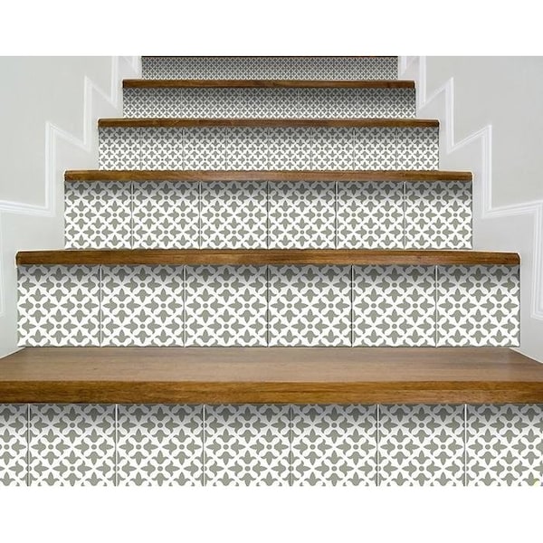 Homeroots 6 x 6 in. Sage Gray Fleur Removable Peel & Stick Tiles - 400397