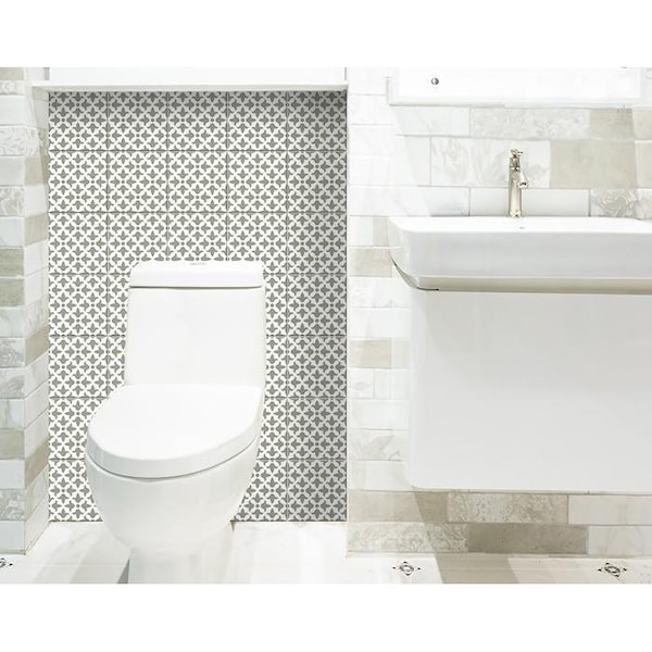 Homeroots 6 x 6 in. Sage Gray Fleur Removable Peel & Stick Tiles - 400397