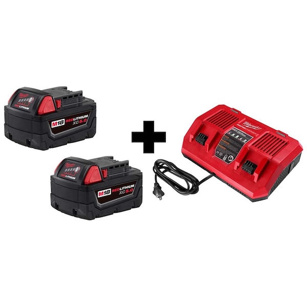 Milwaukee Tool M18 Battery Pack, M18 Dual Rapid Charger - 48-11-1852, 48-59-1802