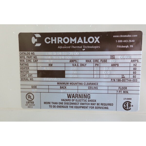 Chromalox 1PH 4KW 208V-AC ELECTRIC HEATER - LUH-D-04-81-34-00