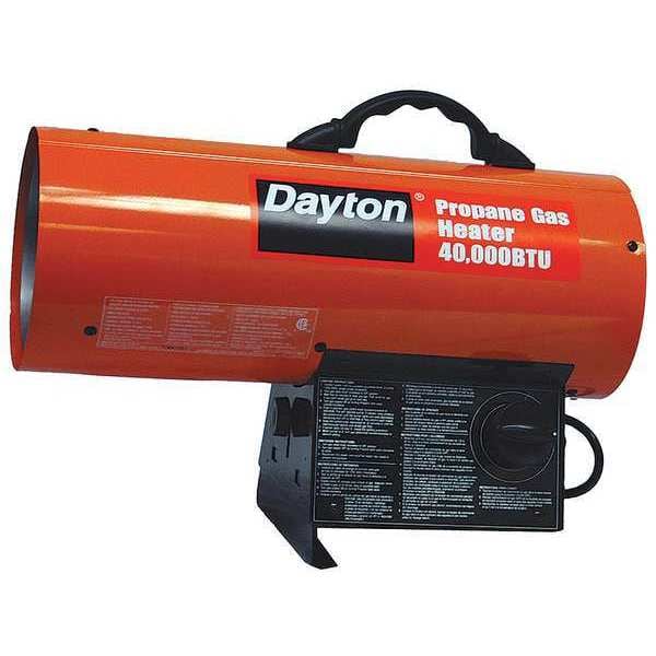 Dayton Portable Gas Torpedo Heater, Liquid Propane, Intermittent Spark, 40,000 BtuH, 19 5/16 in L - 3VE55
