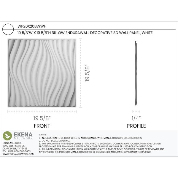 Ekena Millwork 19 5/8in. W x 19 5/8in. H Billow EnduraWall Decorative 3D Wall Panel, White, 20PK - WP20X20BWWH-CASE-20