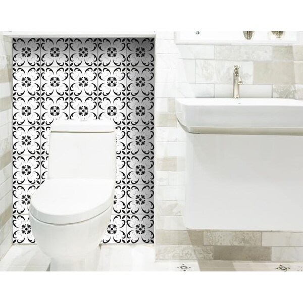 Homeroots 8 x 8 in. Black & White Delia Peel & Stick Removable Tiles - 399894