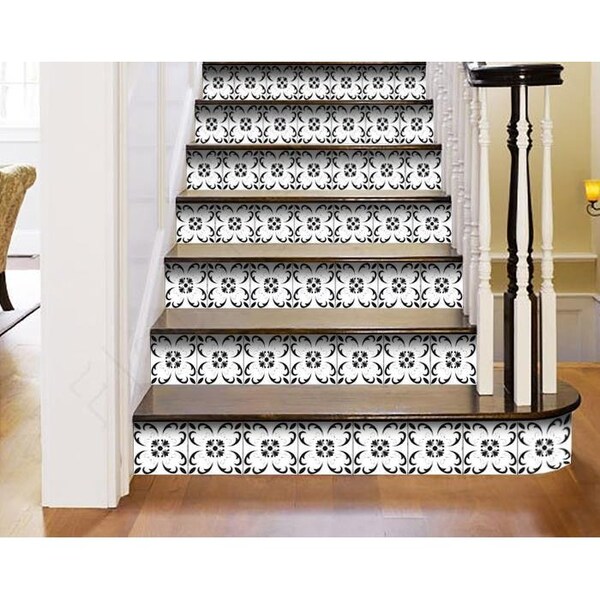 Homeroots 8 x 8 in. Black & White Delia Peel & Stick Removable Tiles - 399894