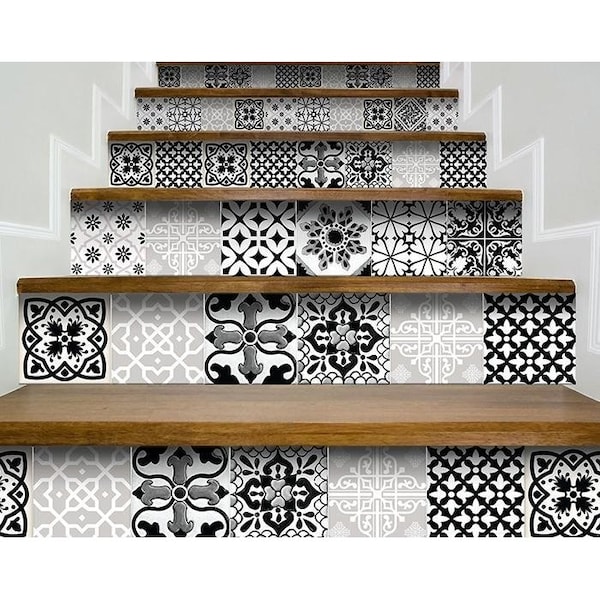 Homeroots 4 x 4 in. Black, White & Gray Bella Peel & Stick Tiles - 399960