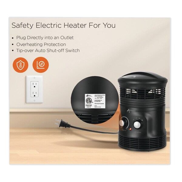Alera 360 Deg Circular Fan Forced Heater, 8" x 8" x 12", Black - HEFF360B