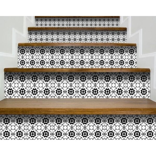 Homeroots 6 x 6 in. Black & White Gerber Peel & Stick Removable Tiles - 399967