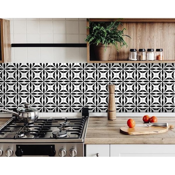 Homeroots 6 x 6 in. Black & White Colla Peel & Stick Removable Tiles - 399927