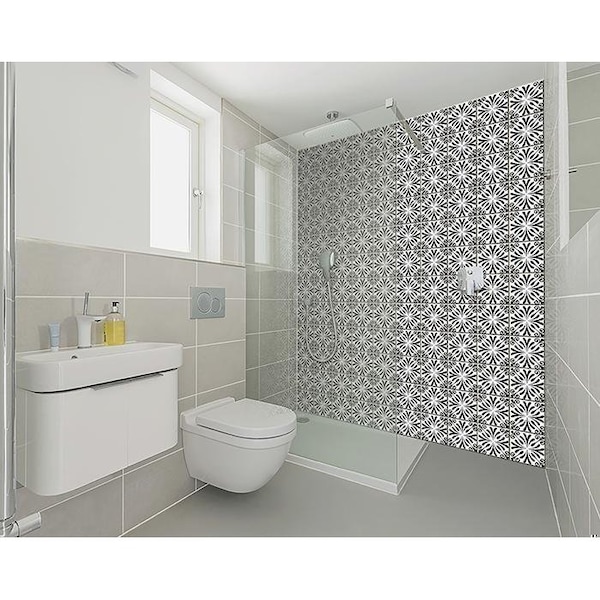 Homeroots 4 x 4 in. Black & White Flo Peel & Stick Removable Tiles - 399950