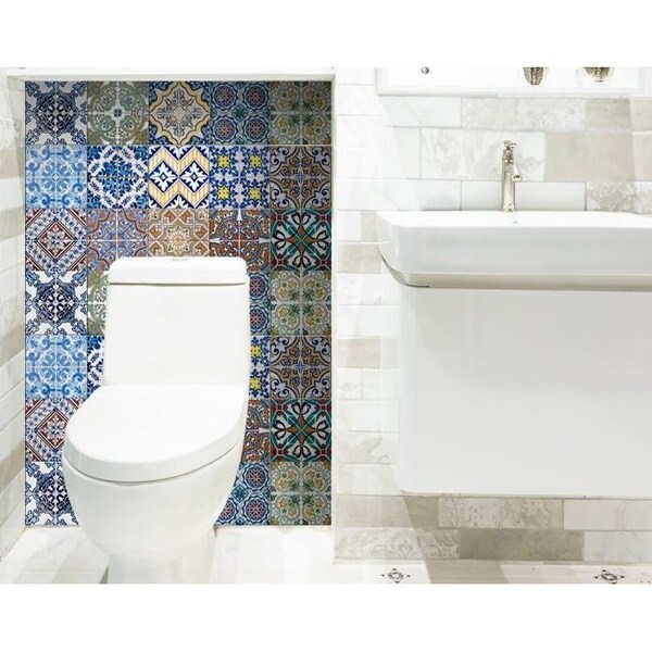 Homeroots 4 x 4 in. Randy Multi Blue Mosaic Peel & Stick Tiles - 400355