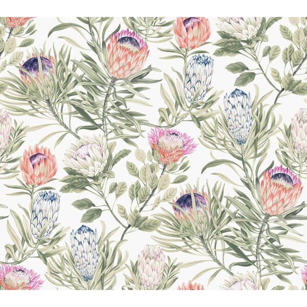 York Wallcoverings Protea White and Fuchsia Wallpaper - BL1752