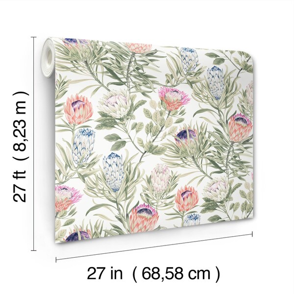 York Wallcoverings Protea White and Fuchsia Wallpaper - BL1752