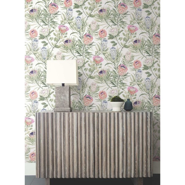 York Wallcoverings Protea White and Fuchsia Wallpaper - BL1752