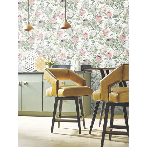 York Wallcoverings Protea White and Fuchsia Wallpaper - BL1752