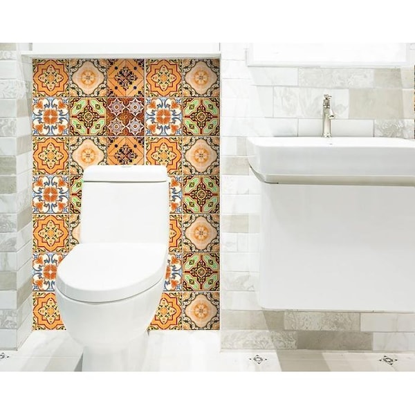 Homeroots 7 x 7 in. Golden Multi Orange Mosaic Peel & Stick Tiles - 400308