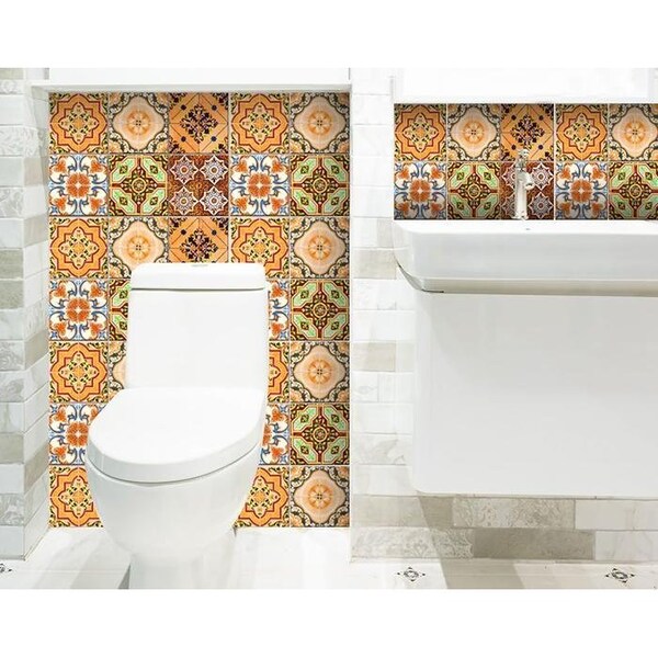 Homeroots 7 x 7 in. Golden Multi Orange Mosaic Peel & Stick Tiles - 400308