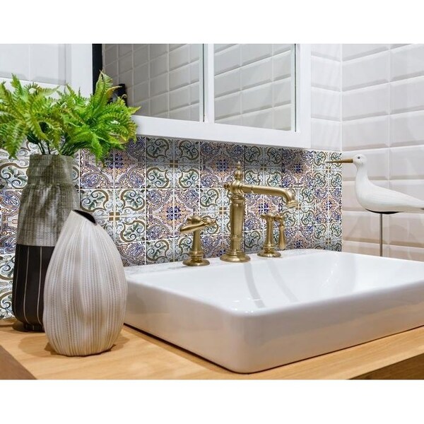 Homeroots 4 x 4 in. Muted Pastel Kyla Green Peel & Stick Tiles - 400140