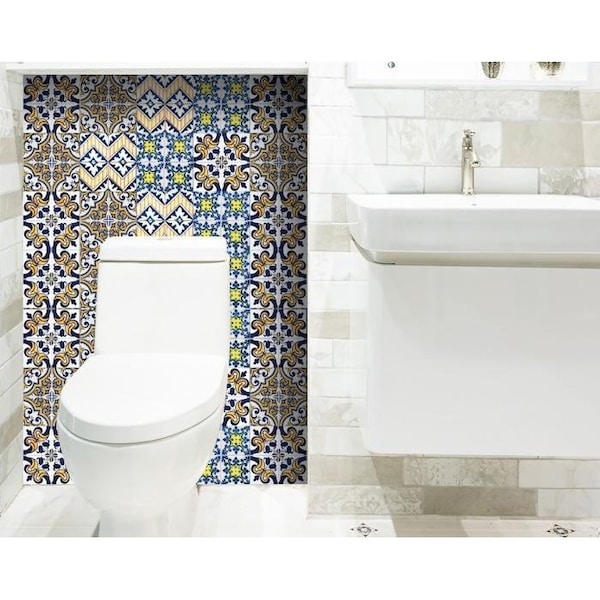 Homeroots 6 x 6 in. Addison Multi Mosaic Blue Peel & Stick Tiles - 400262