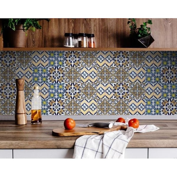 Homeroots 6 x 6 in. Addison Multi Mosaic Blue Peel & Stick Tiles - 400262