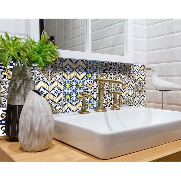 Homeroots 6 x 6 in. Addison Multi Mosaic Blue Peel & Stick Tiles - 400262