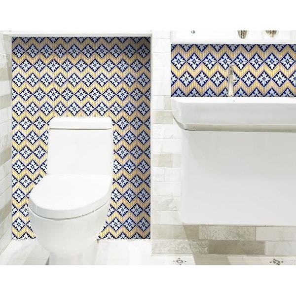 Homeroots 6 x 6 in. Blue Yellow Zig Peel & Stick Tiles - 400187