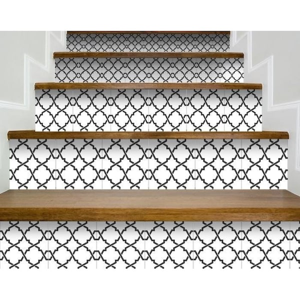 Homeroots 8 x 8 in. Black & White Prism Peel & Stick Removable Tiles - 399914