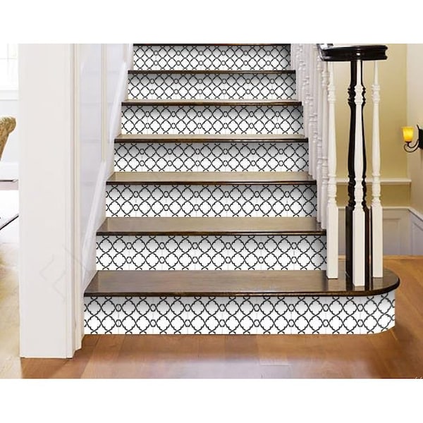 Homeroots 8 x 8 in. Black & White Prism Peel & Stick Removable Tiles - 399914