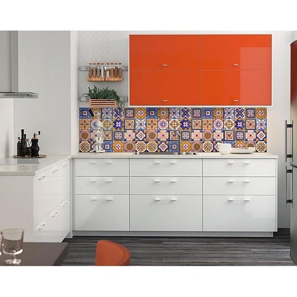 Homeroots 4 x 4 in. Blue Gold & Blush Mosaic Peel & Stick Removable Tiles - 400454