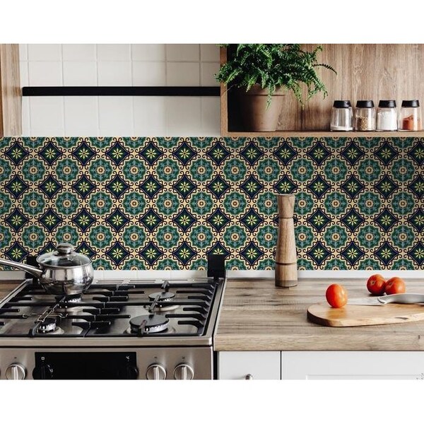 Homeroots 7 x 7 in. Agean Blue & Green Peel & Stick Tiles - 400058
