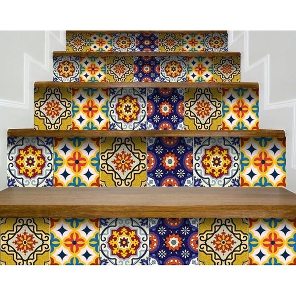 Homeroots 5 x 5 in. Blue & Yellow Mosaic Peel & Stick Removable Tiles - 400061