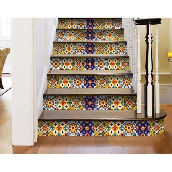 Homeroots 5 x 5 in. Blue & Yellow Mosaic Peel & Stick Removable Tiles - 400061