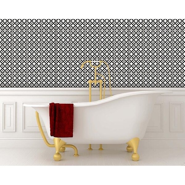 Homeroots 7 x 7 in. Black & White Dia Peel & Stick Removable Tiles - 399943