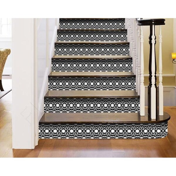 Homeroots 5 x 5 in. Black & White Floral Peel & Stick Removable Tiles - 399876