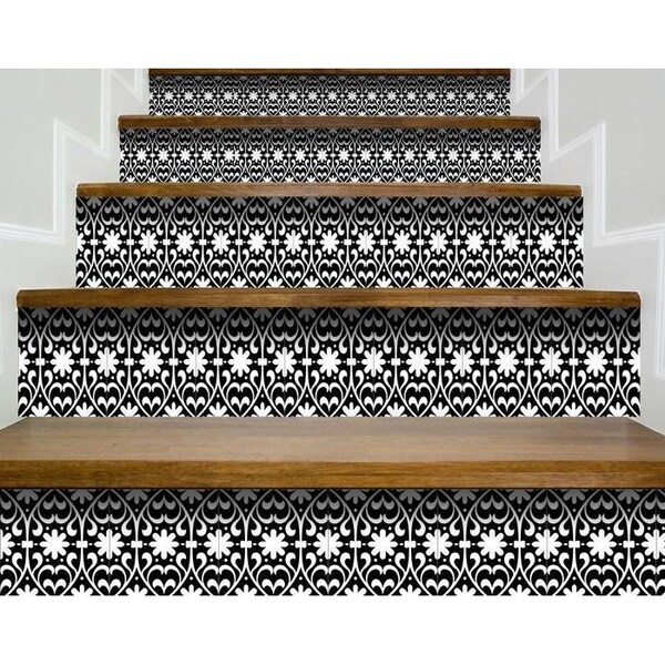 Homeroots 5 x 5 in. Black & White Floral Peel & Stick Removable Tiles - 399876