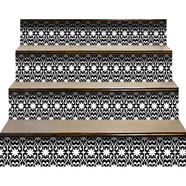 Homeroots 5 x 5 in. Black & White Floral Peel & Stick Removable Tiles - 399876
