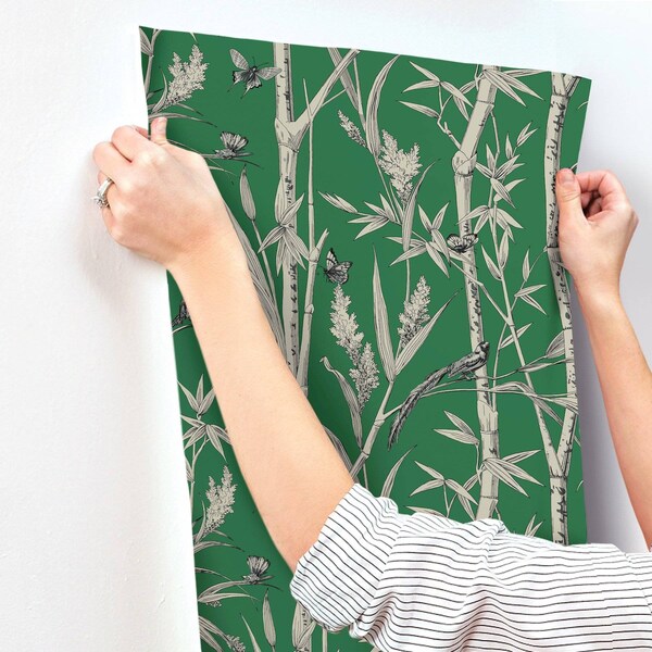 York Wallcoverings Bambou Toile Green Wallpaper - RT7831
