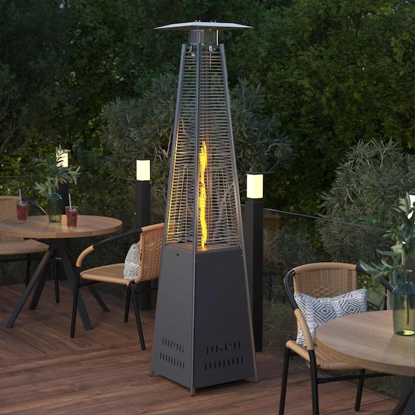 Flash Furniture Sol Patio Outdoor Heating-Slate Gray Stainless Steel Pyramid 42,000 BTU Propane Heater w/Wheels - NAN-FSDC-01-GY-GG
