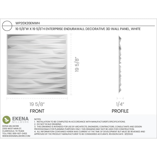 Ekena Millwork 19 5/8in. W x 19 5/8in. H Enterprise EnduraWall Decorative 3D Wall Panel, White, 10PK - WP20X20ENWH-CASE-10