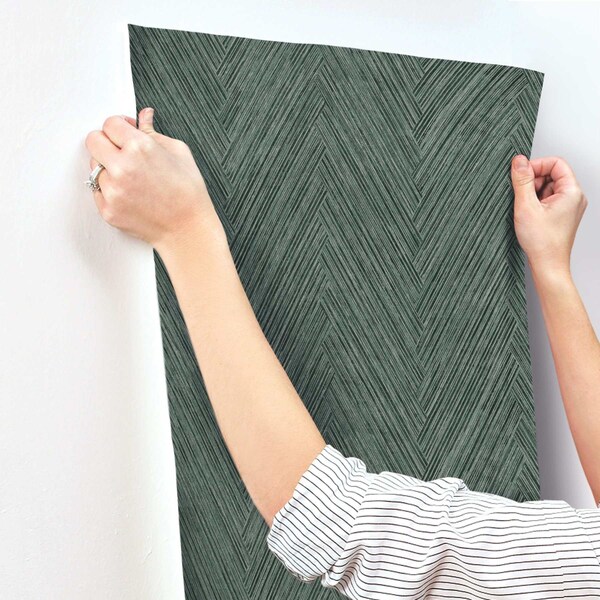York Wallcoverings Thatched Chevron Bottle Green Wallpaper - FM1054