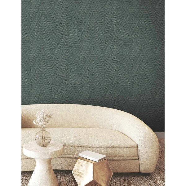 York Wallcoverings Thatched Chevron Bottle Green Wallpaper - FM1054