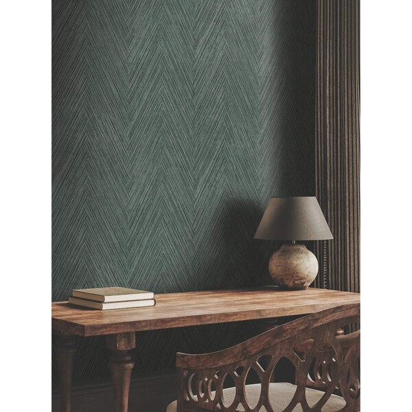 York Wallcoverings Thatched Chevron Bottle Green Wallpaper - FM1054