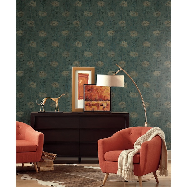 York Wallcoverings French Marigold Teal and Gold Wallpaper - AF6519