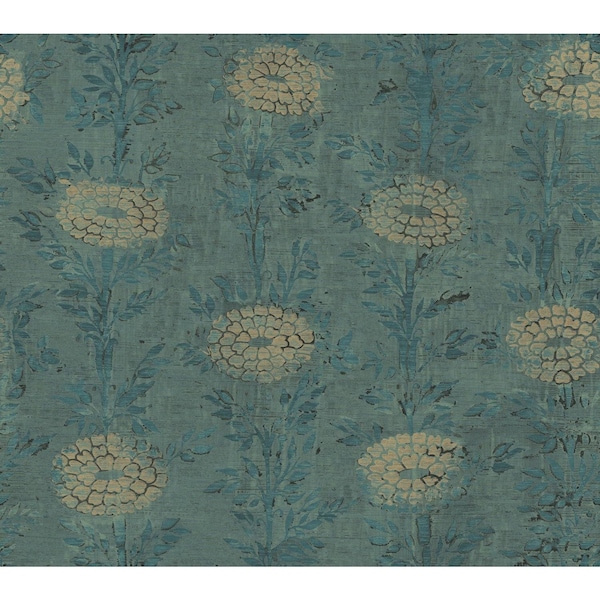 York Wallcoverings French Marigold Teal and Gold Wallpaper - AF6519