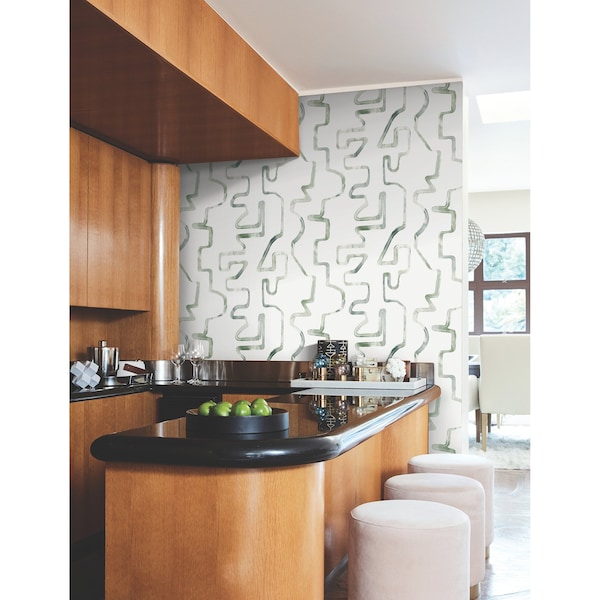 York Wallcoverings Abstract Aura Green and Grey Wallpaper Sample - AG2051SAM