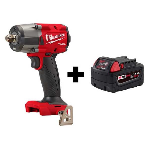Milwaukee Tool Mid-Torque Impact Wrench, Drive Size 1/2 in Square, 18 V, Includes Battery - 2962P-20, 48-11-1850