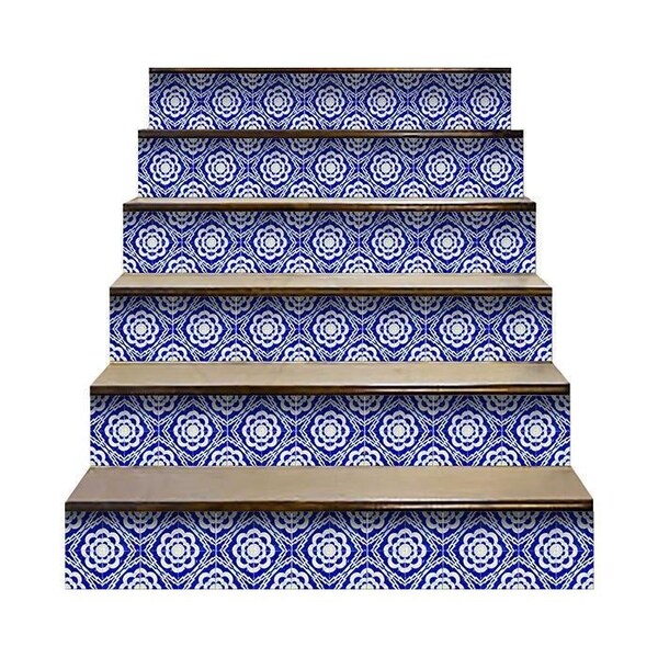 Homeroots 7 x 7 in. Blue & White Gerbera Peel & Stick Removable Tiles - 400073