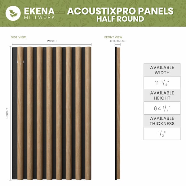 Ekena Millwork AcoustixPro Noise Cancelling Half Round Small Slat Wall Panel - SWA0625X0500HREP