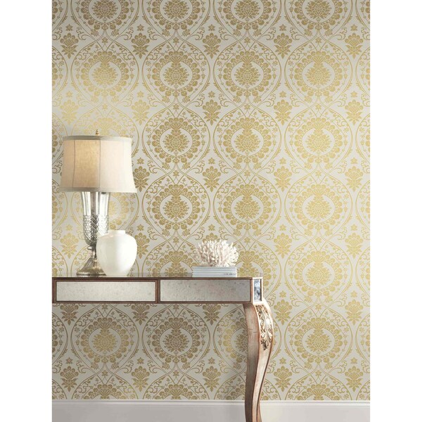 York Wallcoverings Imperial Damask Off White and Gold Wallpaper - DM4903