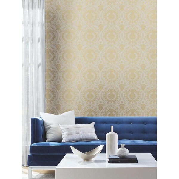 York Wallcoverings Imperial Damask Off White and Gold Wallpaper - DM4903